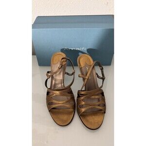 Amalfi Women's Leather Bronze Strappy Slingback Heels Size 7.5 AA Made In Italy